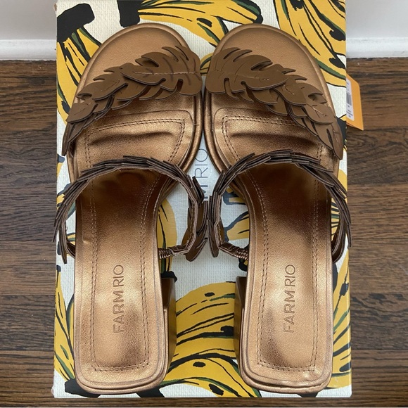 NWT Farm Rio Brass Monstera Mid Heel Slide Sandal Size US 8 EU 39 - Picture 6 of 9